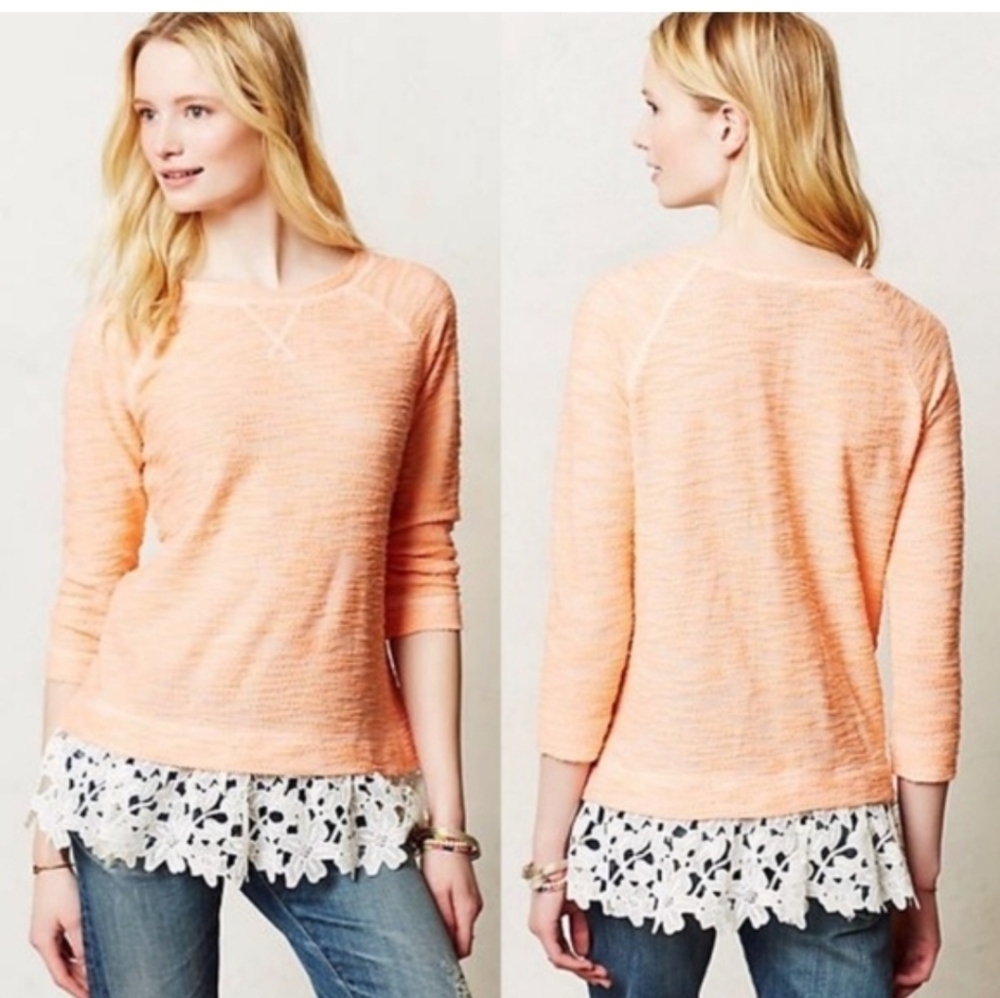 ANTHRO | Sunday in Brooklyn sweater lace top salmon pink orange sz XS
